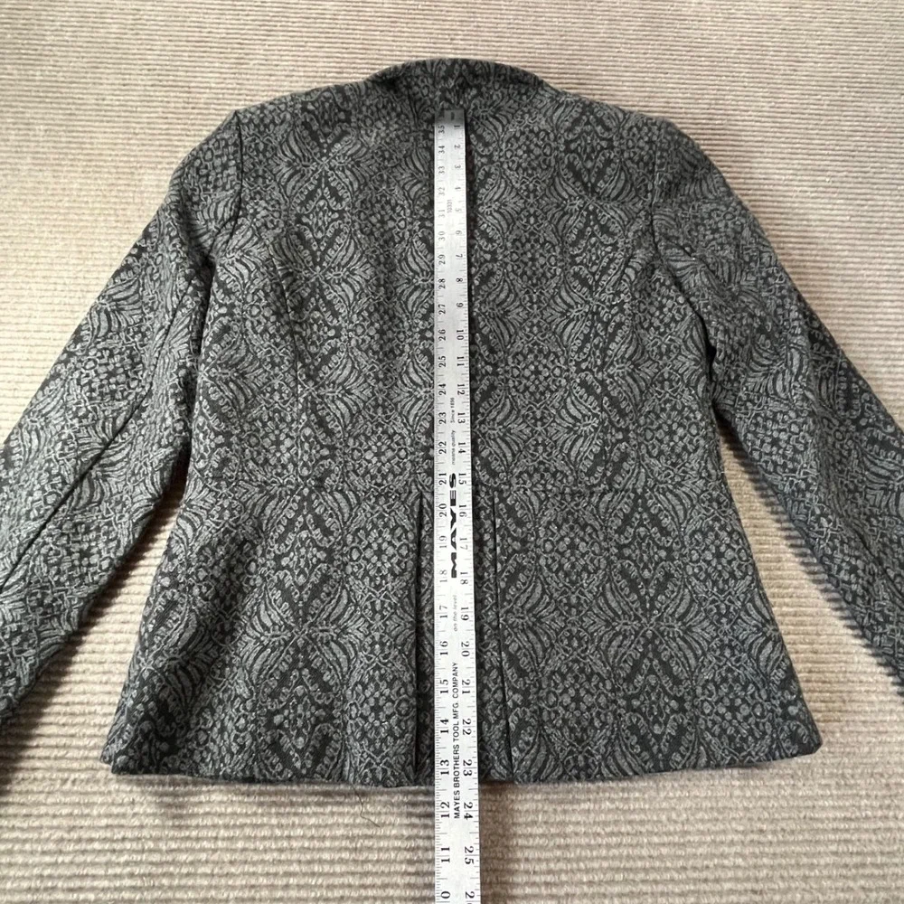 Coldwater Creek Womens Grey Black Damask Wool Blend Blazer Jacket Size 6 Pleated